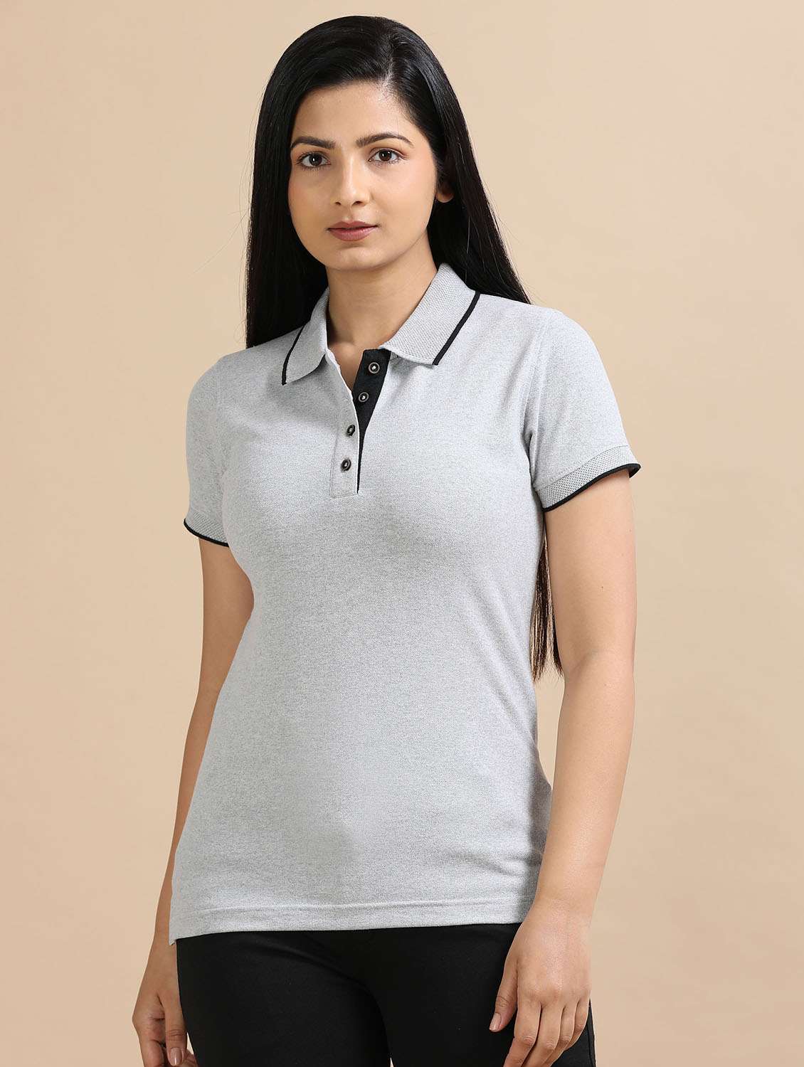 women solid short sleeve slim fit polo t-shirt - 21940988 -  Standard Image - 1