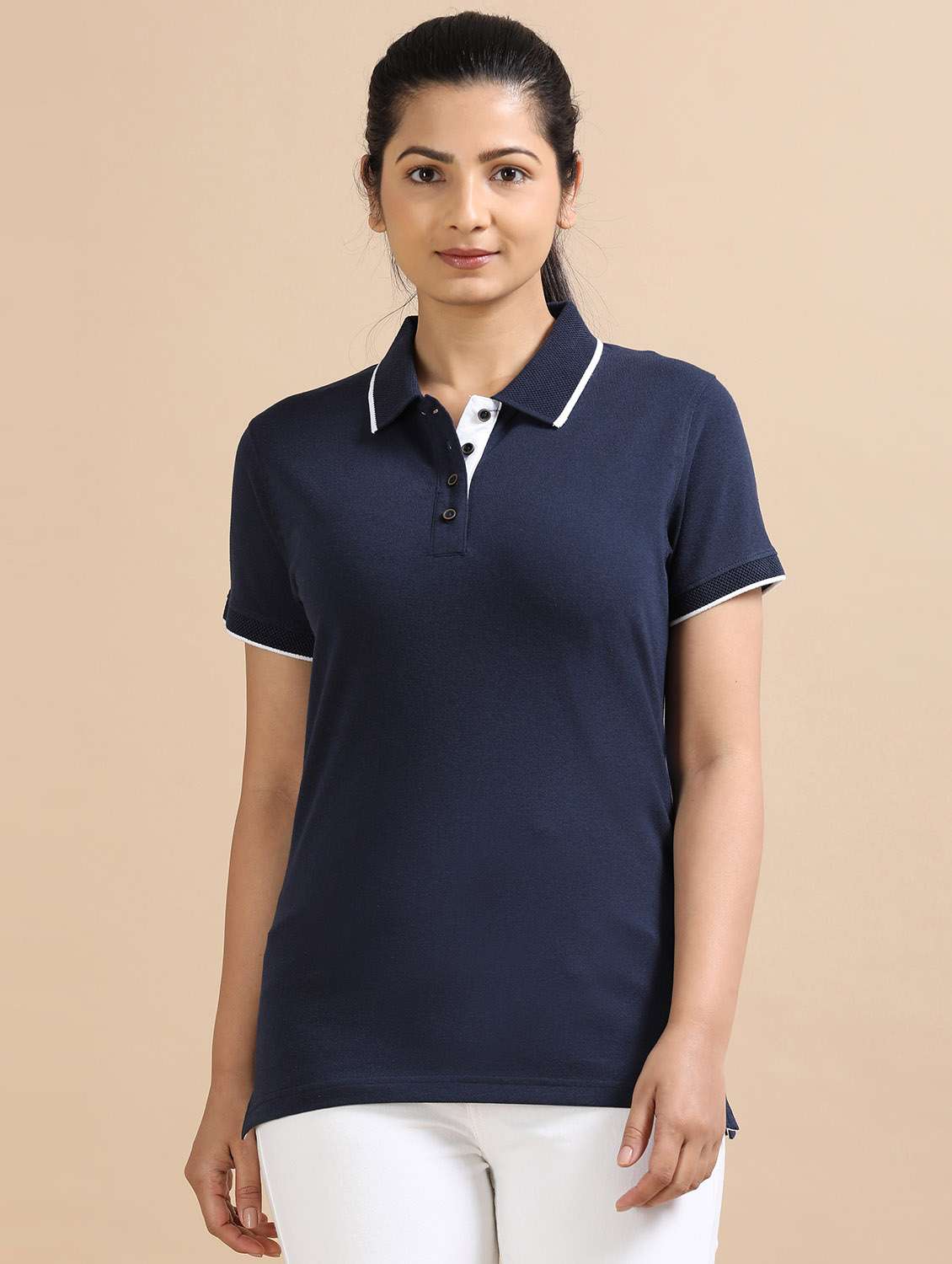 women solid short sleeve slim fit polo t-shirt - 21940989 -  Standard Image - 1