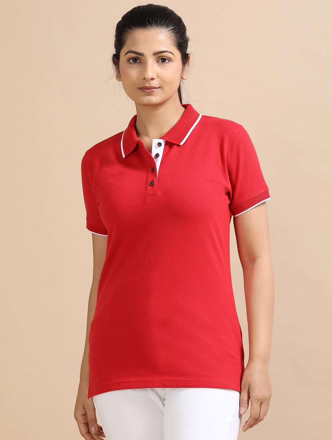 women solid short sleeve slim fit polo t-shirt