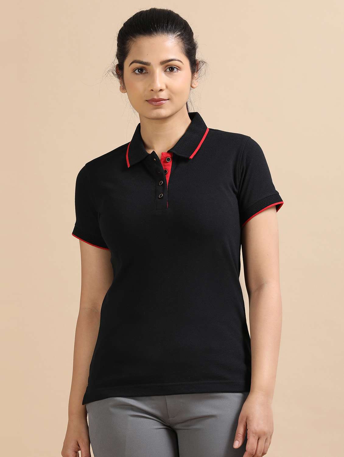 women solid short sleeve slim fit polo t-shirt