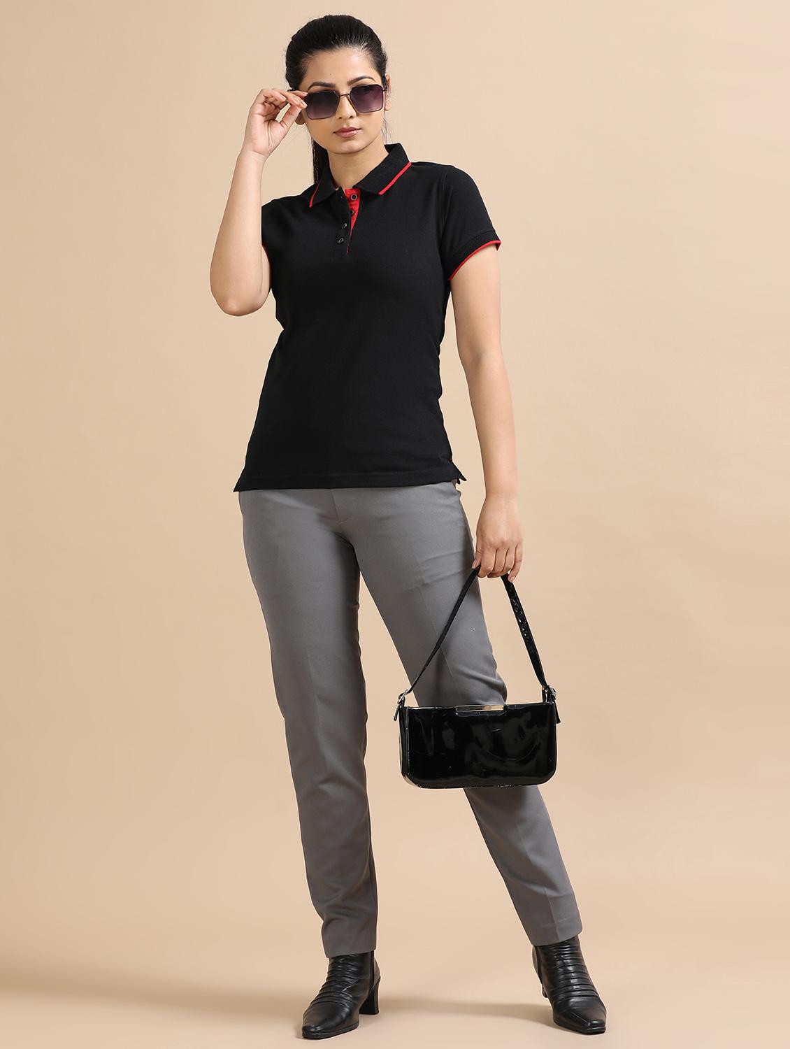 women solid short sleeve slim fit polo t-shirt - 21940992 - Standard Image - 4