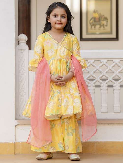 women yellow printed kurta sharara with dupatta set - 21940998 -  Standard Image - 0