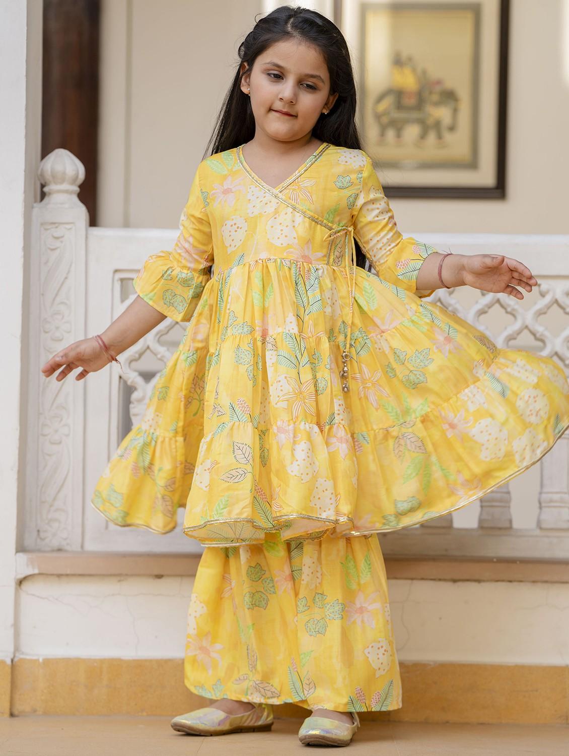 women yellow printed kurta sharara with dupatta set - 21940998 -  Standard Image - 1