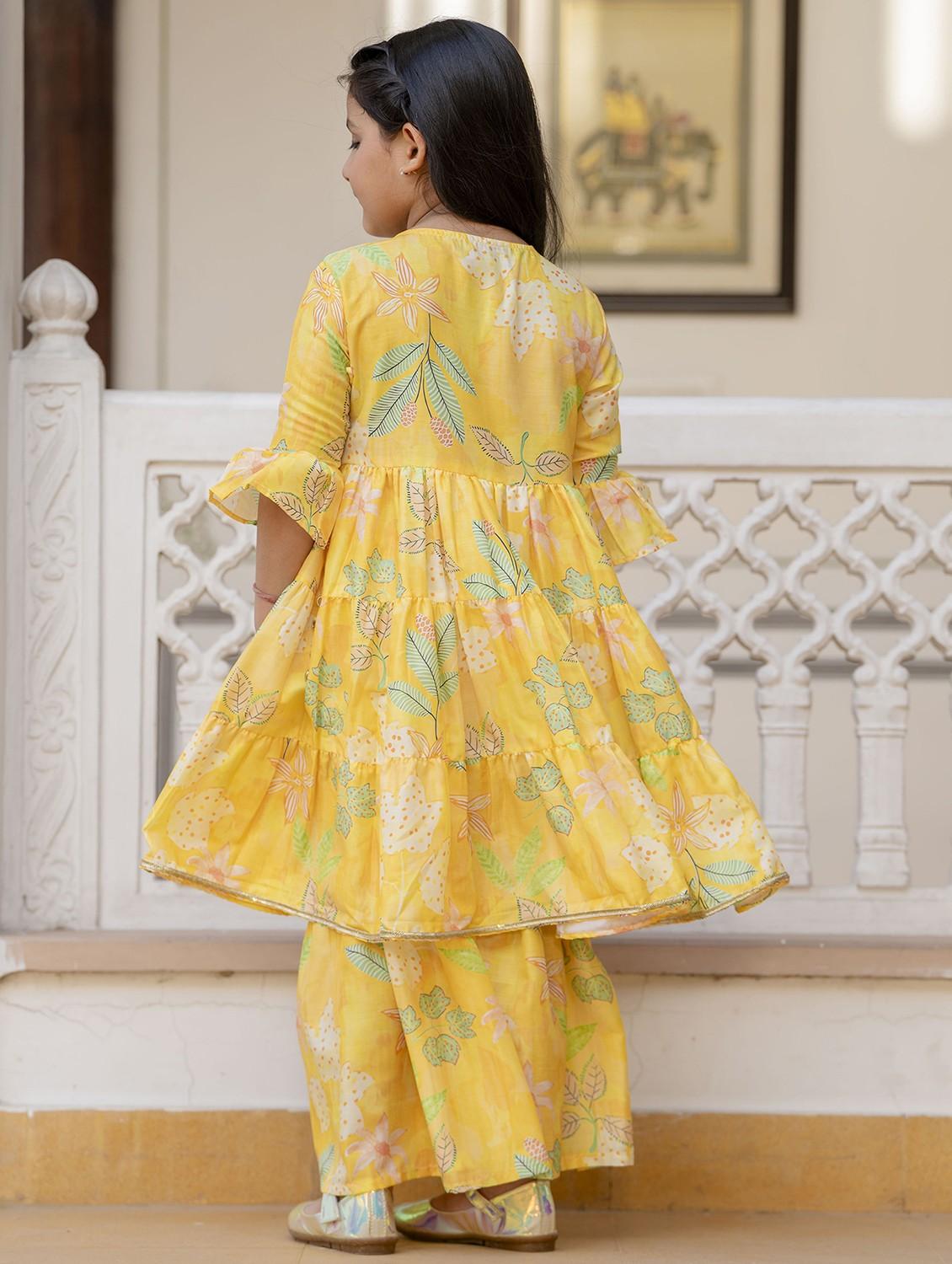 women yellow printed kurta sharara with dupatta set - 21940998 -  Standard Image - 4