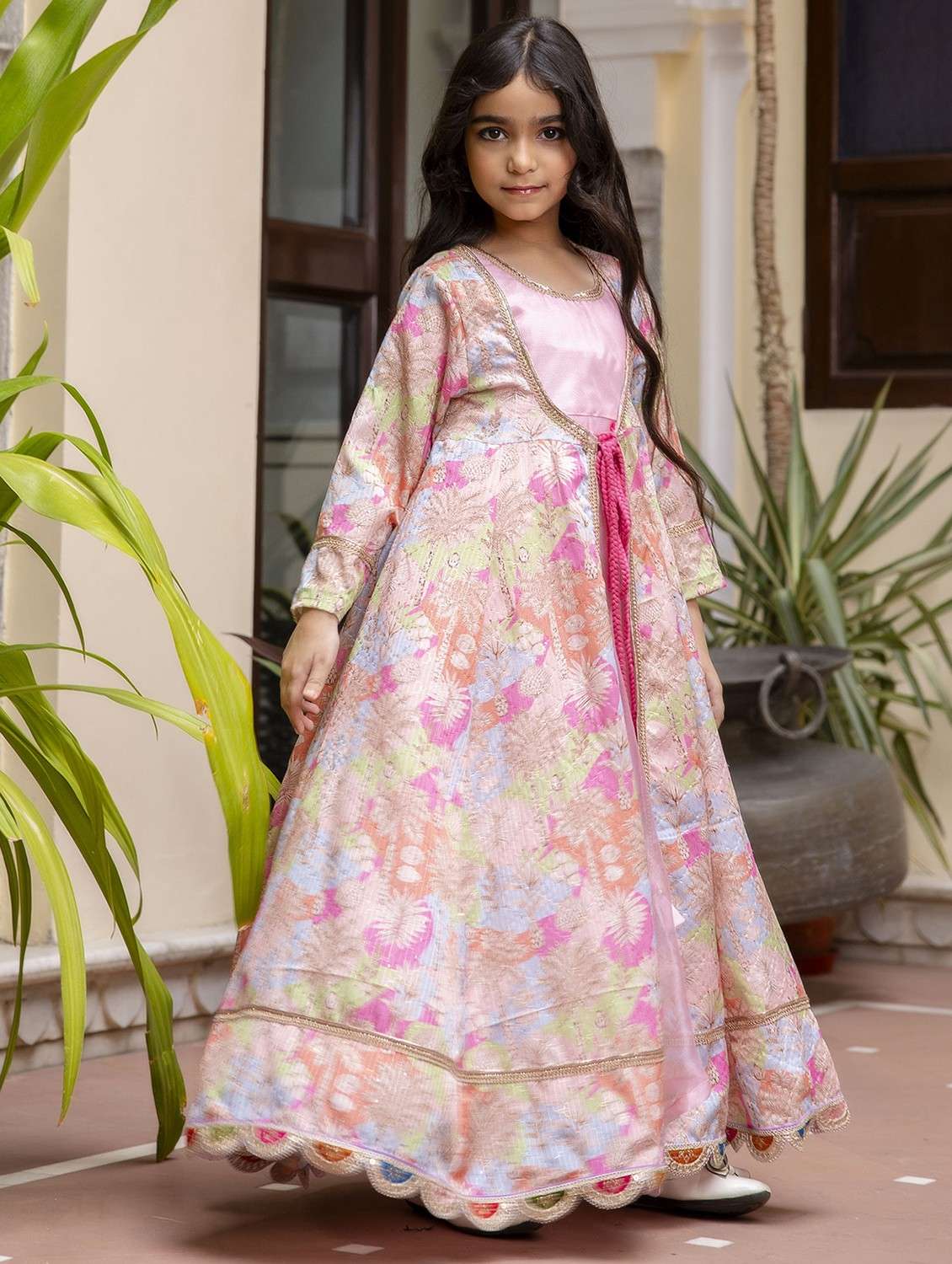 girls pink printed long sleeve anarkali kurta - 21941000 -  Standard Image - 1