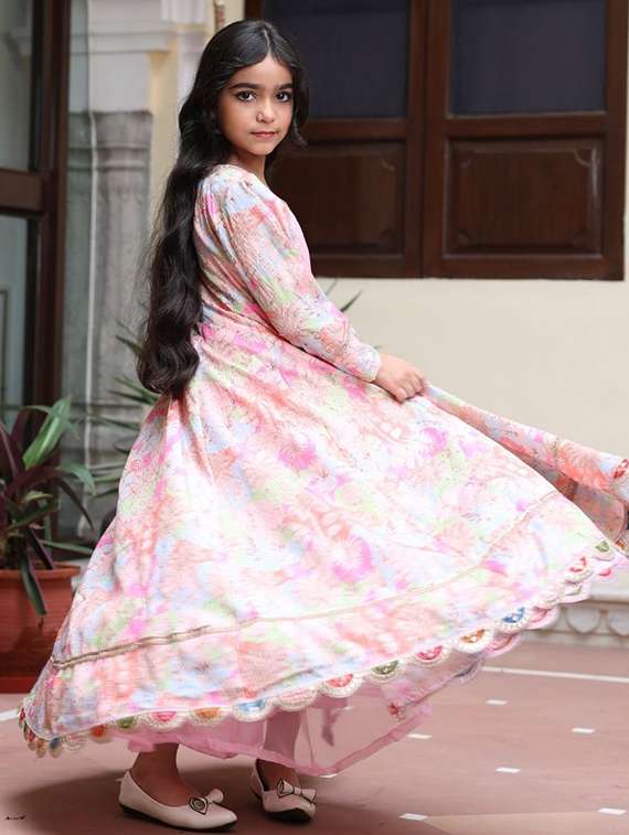 girls pink printed long sleeve anarkali kurta - 21941000 -  Standard Image - 4