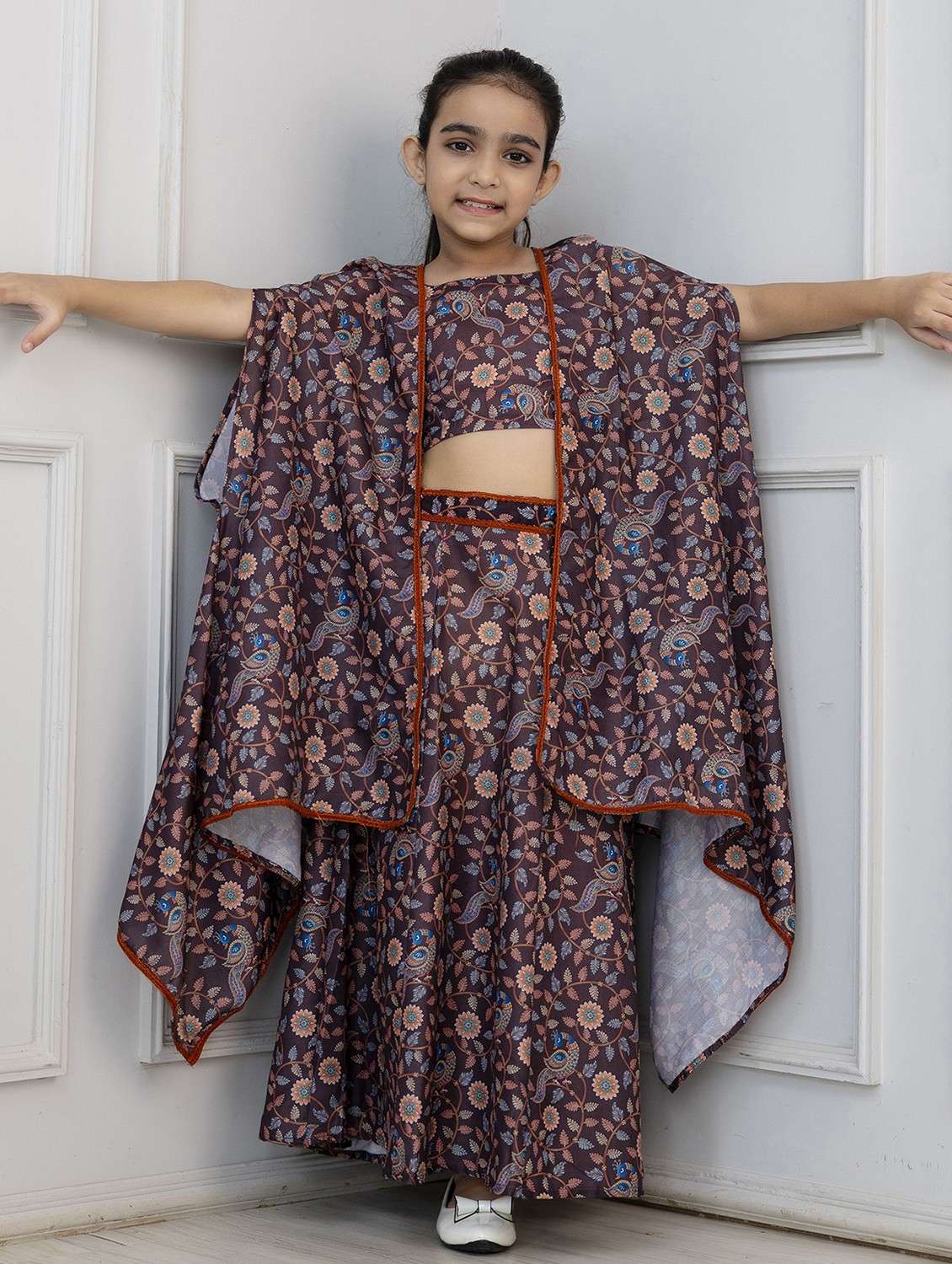 girls brown floral printed sleeveless fusion set - 21941005 -  Standard Image - 1