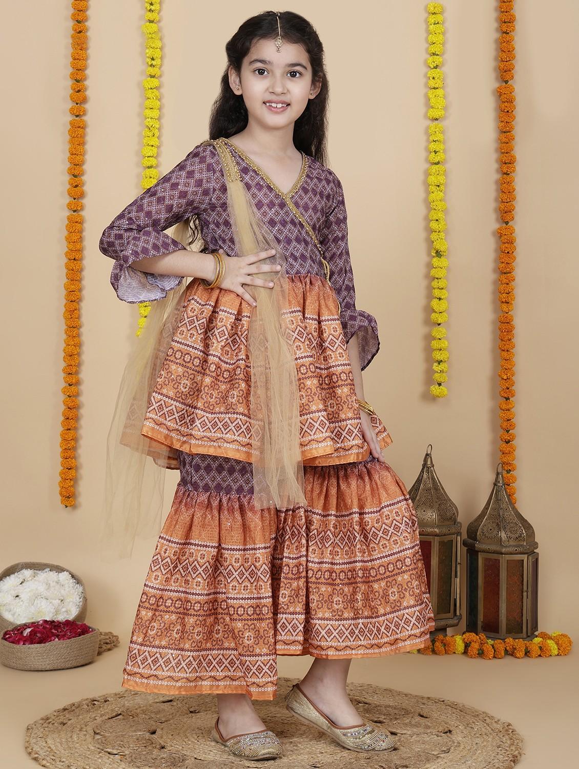 women purple printed kurta sharara with dupatta set - 21941008 -  Standard Image - 1