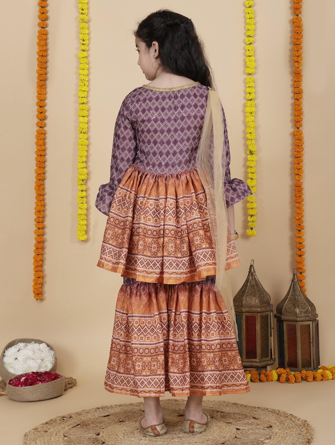 women purple printed kurta sharara with dupatta set - 21941008 - Standard Image - 4