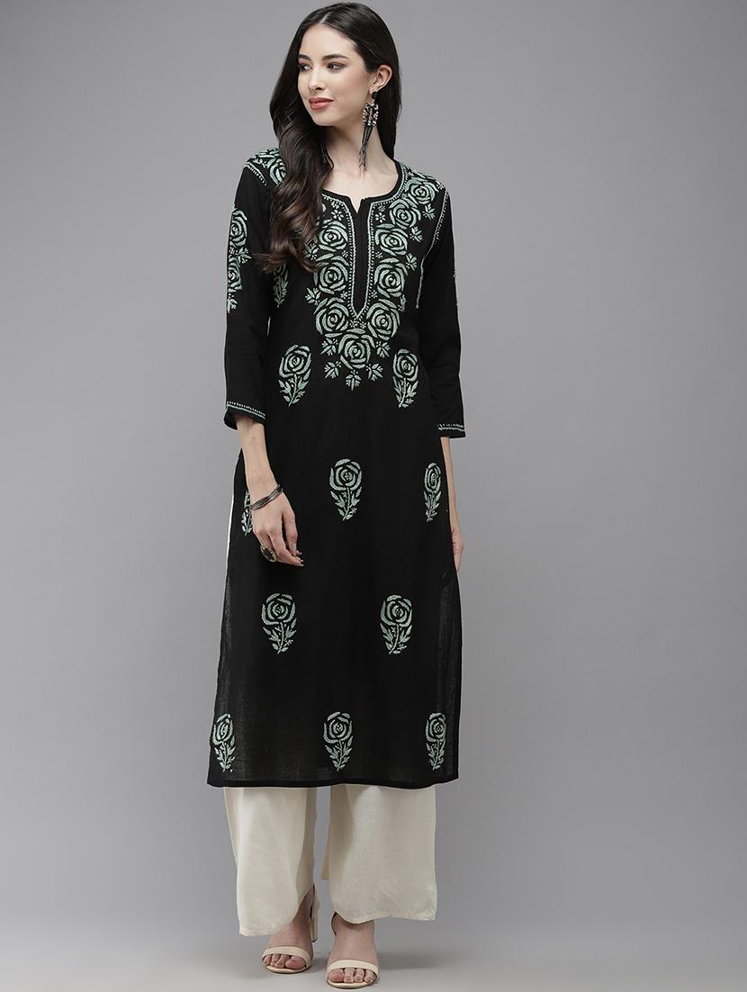 women chikankari long sleeve straight kurta - 21941016 -  Standard Image - 1