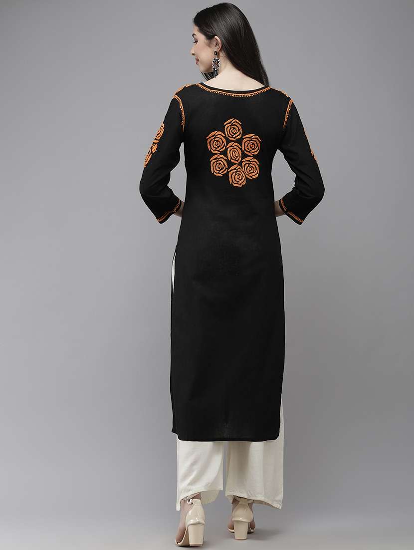 women chikankari three quarter sleeve straight kurta - 21941017 -  Standard Image - 4