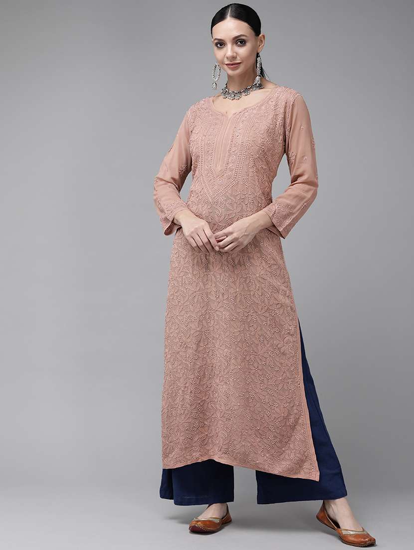 women chikankari long sleeve straight kurta - 21941021 - Standard Image - 1