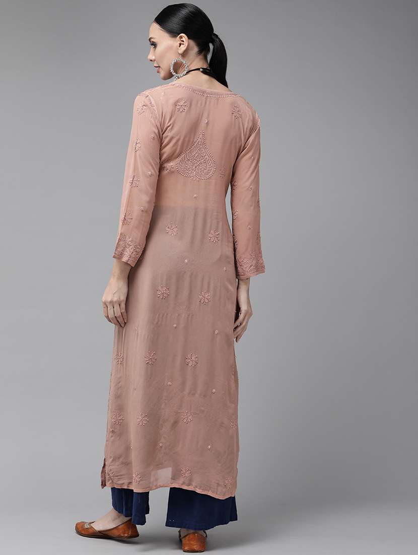 women chikankari long sleeve straight kurta - 21941021 - Standard Image - 4
