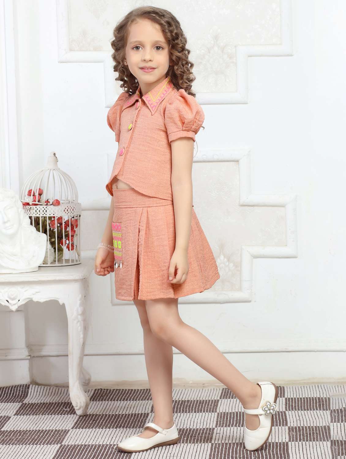 girls embroidered top and skirt co-ord set - 21941028 -  Standard Image - 1