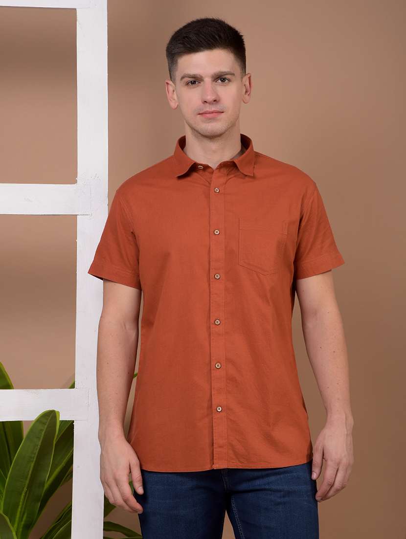men solid short sleeve regular fit casual shirt - 21941080 - Standard Image - 1