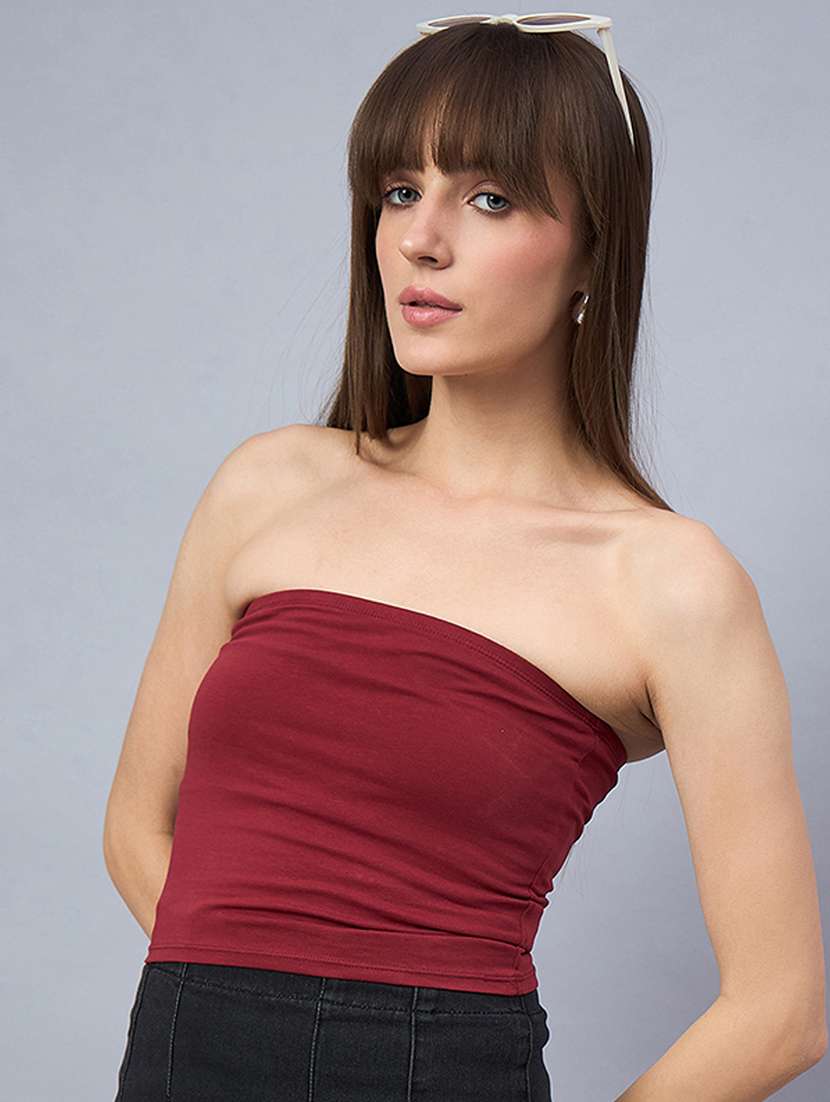women marron solid crop tube top - 21941087 -  Zoom Image - 0