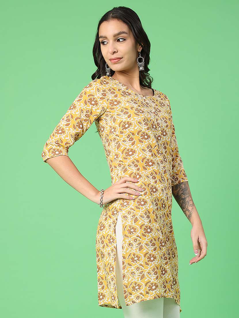 women three quarter sleeve straight kurta - 21941143 -  Standard Image - 1