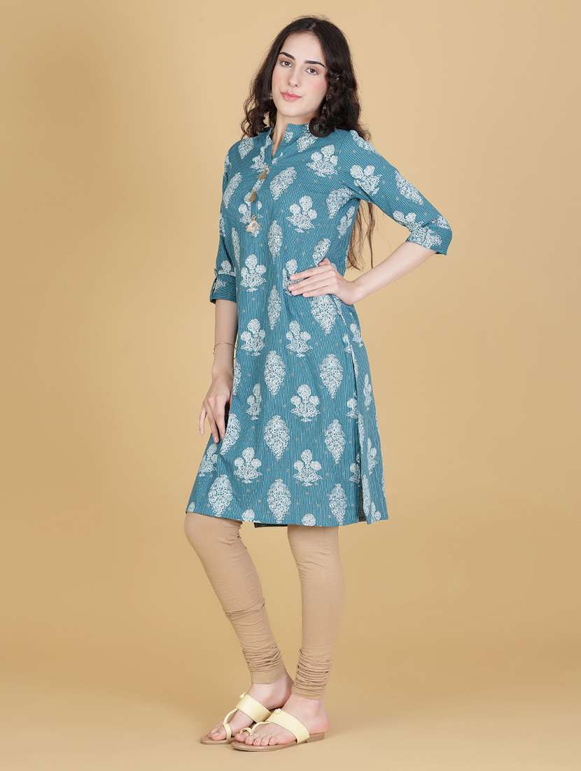 women printed three quarter sleeve straight kurta - 21941280 - Standard Image - 1