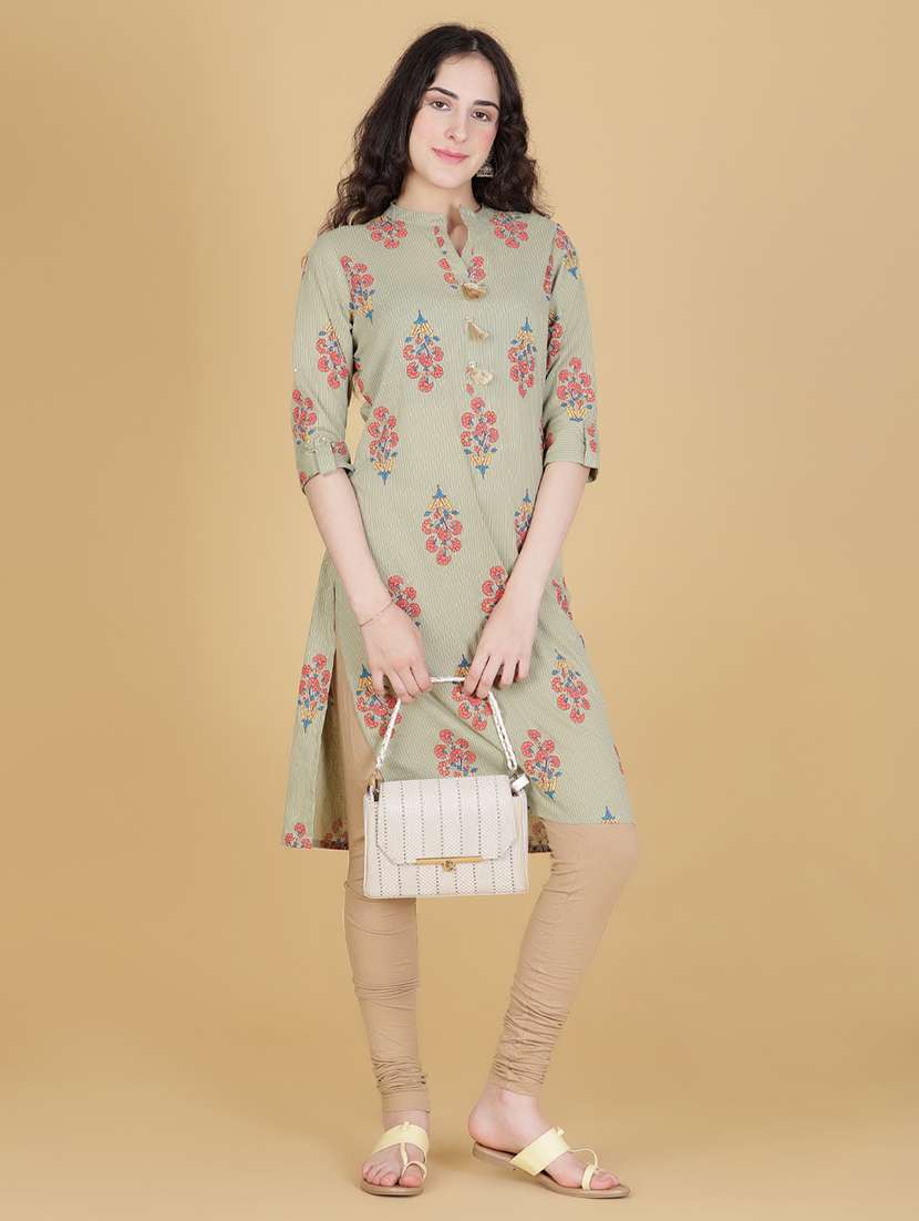 women floral printed three quarter sleeve straight kurta - 21941281 -  Standard Image - 1
