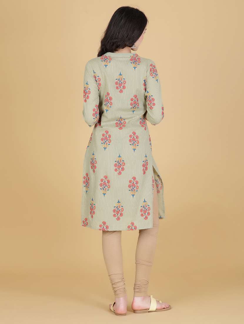 women floral printed three quarter sleeve straight kurta - 21941281 -  Standard Image - 4