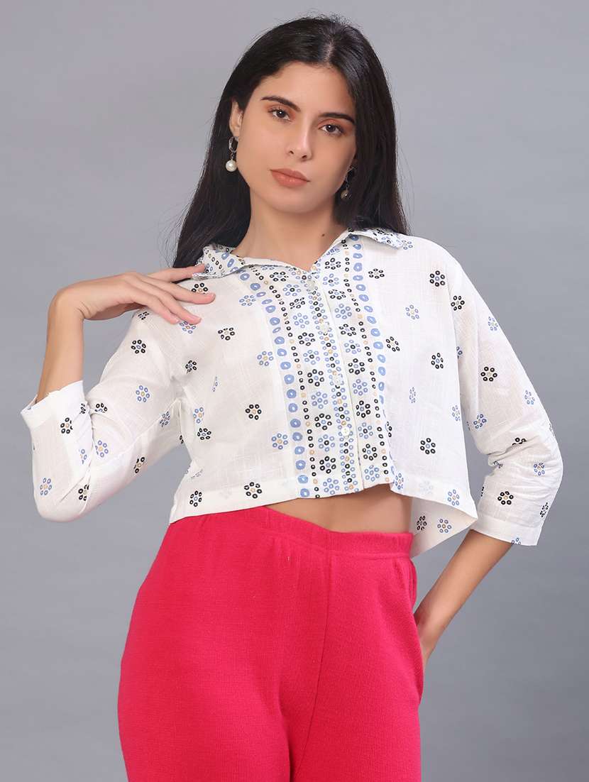 women printed collared crop shirt - 21941325 -  Standard Image - 1