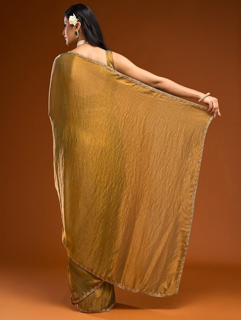women solid with bordered embellished saree with blouse - 21941338 - Standard Image - 4
