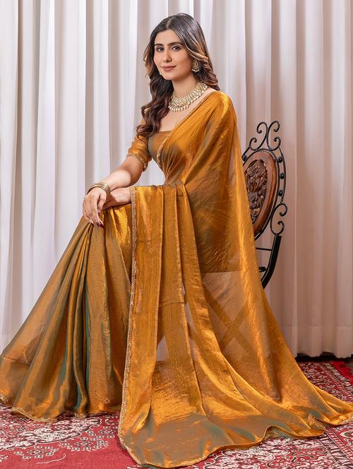 women solid with bordered embellished saree with blouse - 21941340 - Standard Image - 0
