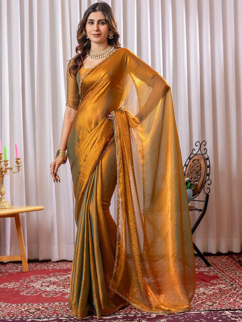 women solid with bordered embellished saree with blouse - 21941340 - Standard Image - 1