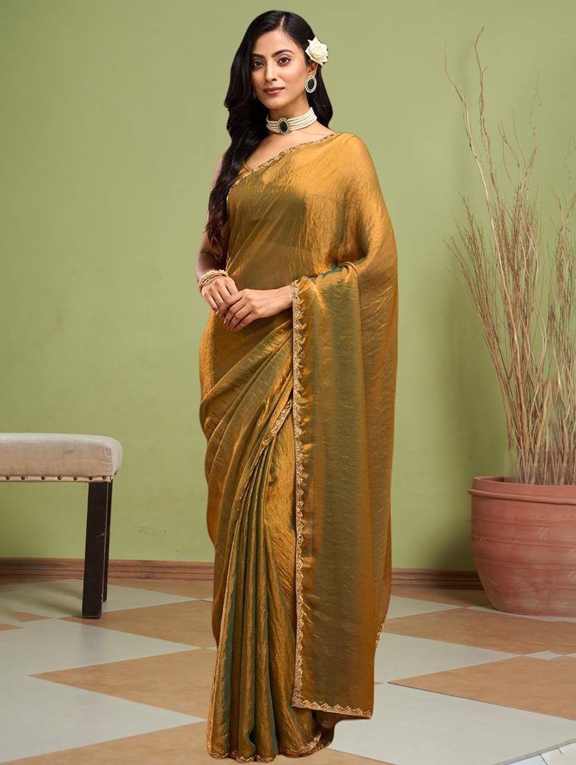 women solid with bordered embellished saree with blouse - 21941344 - Standard Image - 1