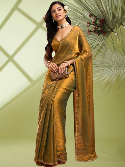 women solid with bordered embellished saree with blouse - 21941345 - Standard Image - 0
