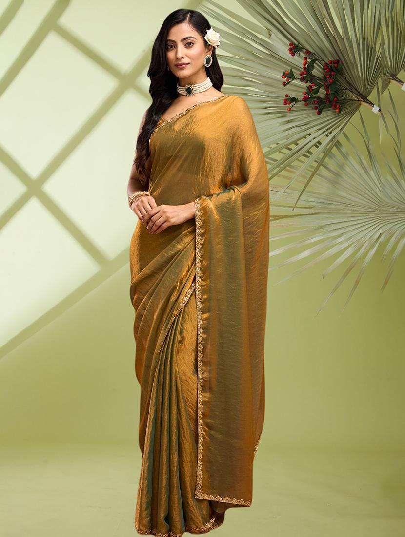 women solid with bordered embellished saree with blouse - 21941345 - Standard Image - 1