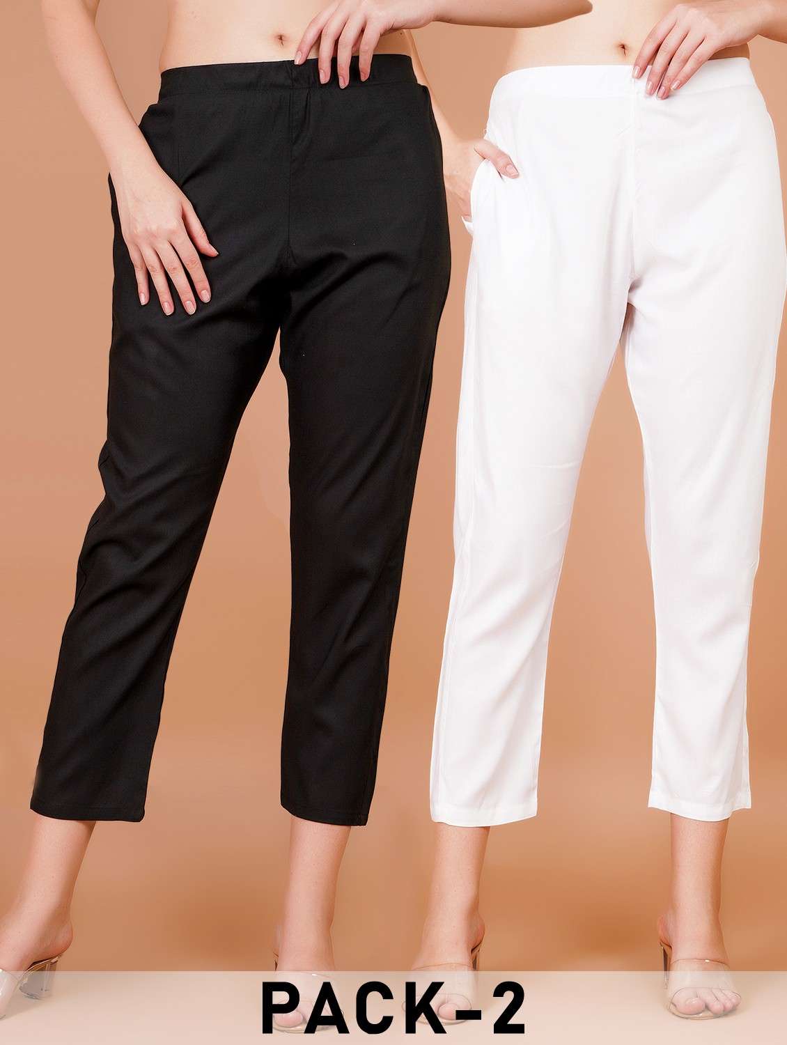 women pack of 2 solid mid rise straight pant
