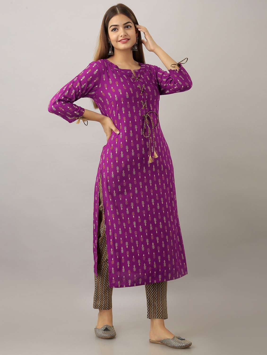 women three quarter sleeve straight kurta