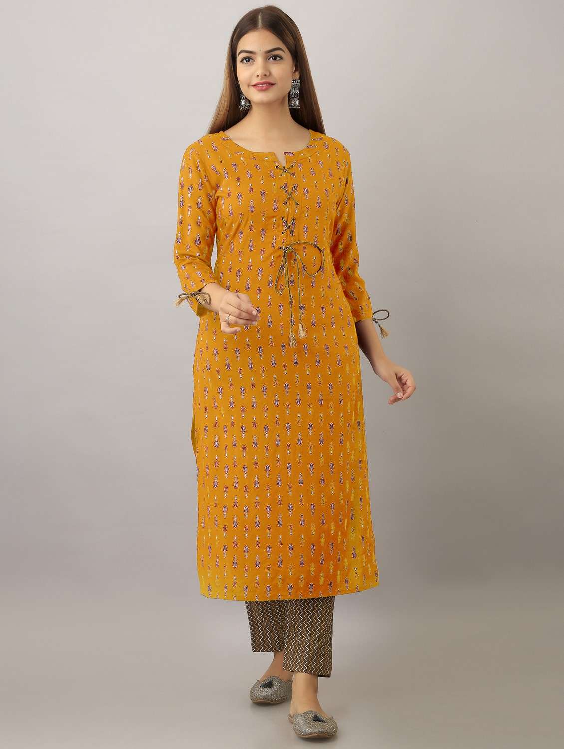 women three quarter sleeve straight kurta - 21941358 -  Standard Image - 1