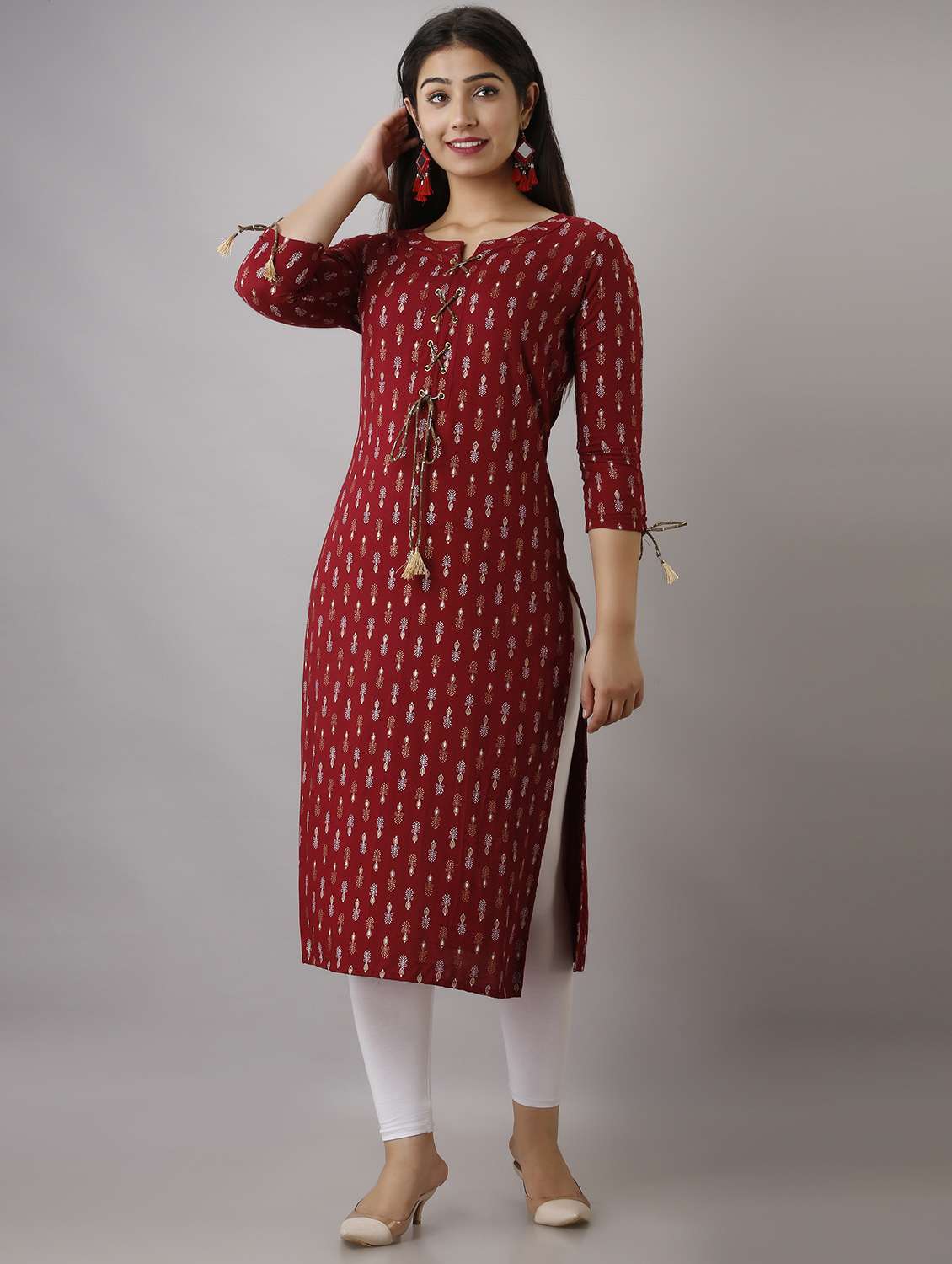 women three quarter sleeve straight kurta