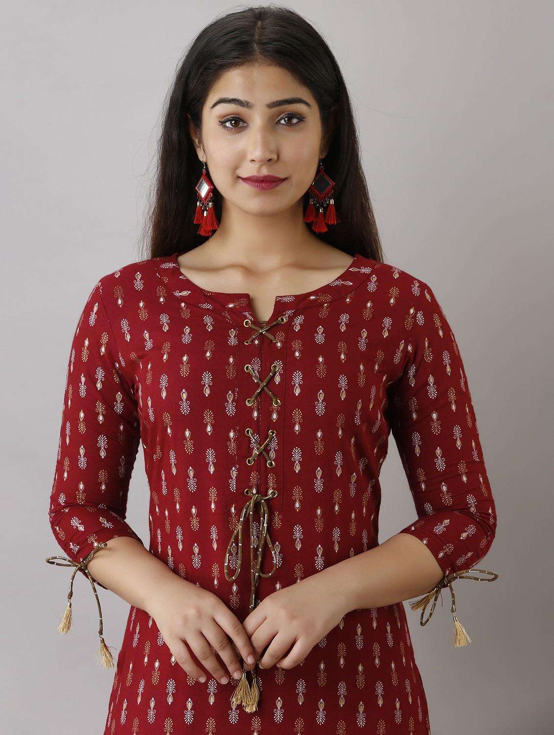 women three quarter sleeve straight kurta - 21941360 -  Standard Image - 1