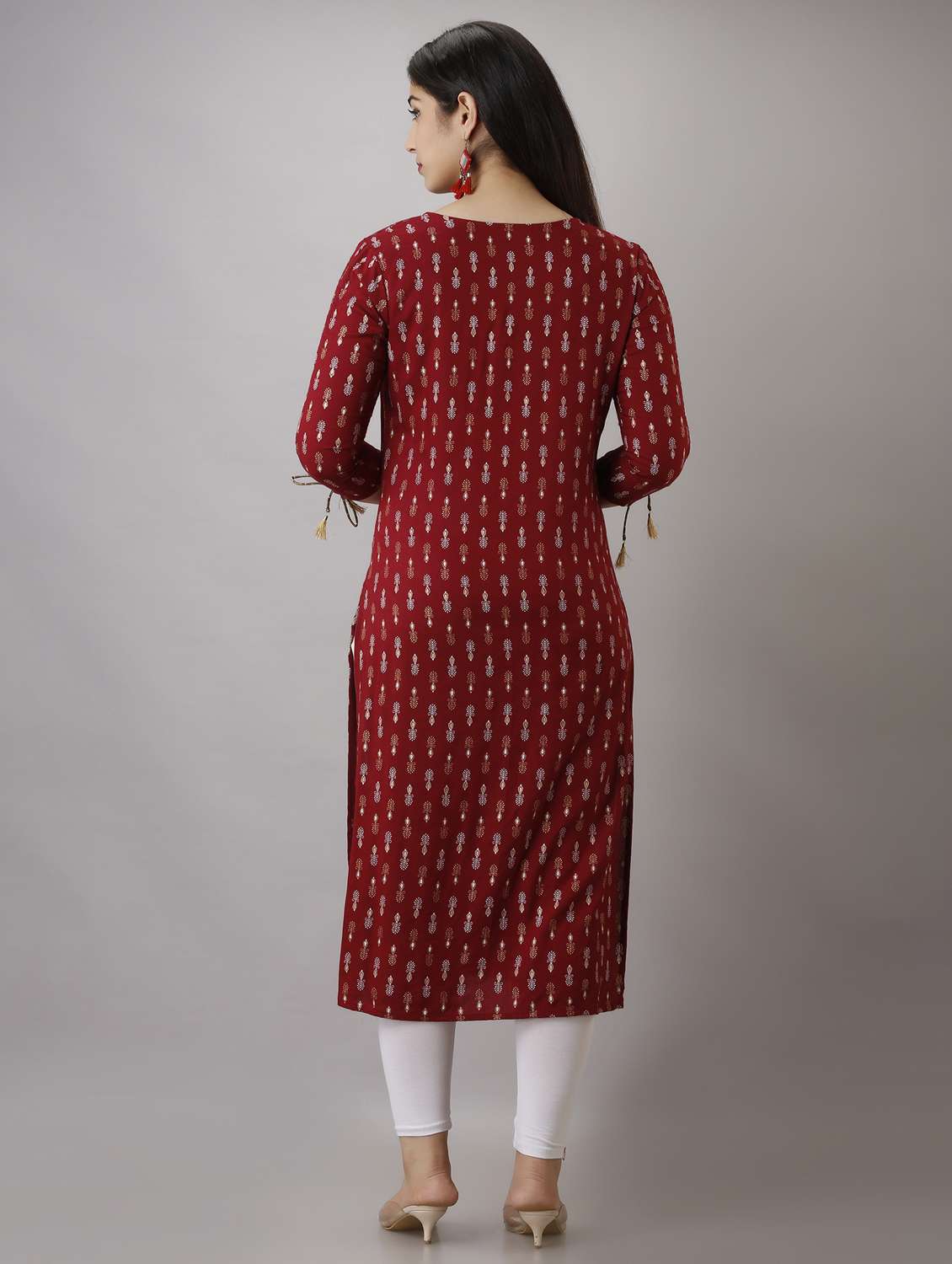 women three quarter sleeve straight kurta - 21941360 -  Standard Image - 4
