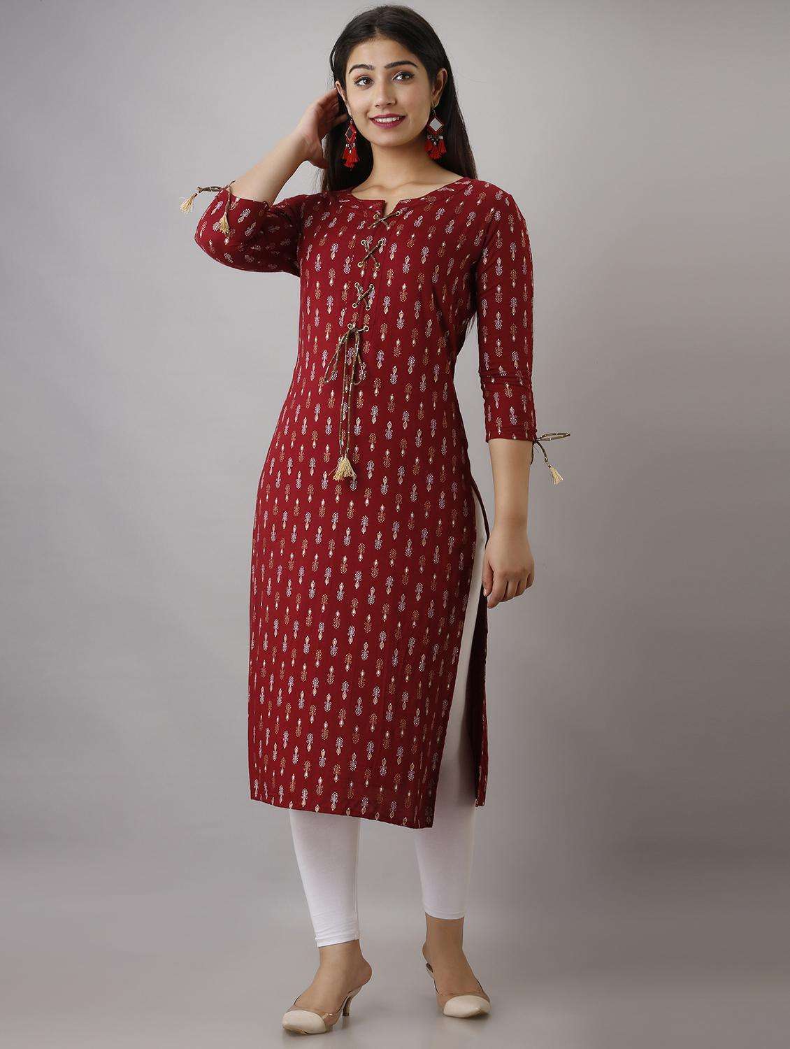women three quarter sleeve straight kurta - 21941360 -  Standard Image - 4