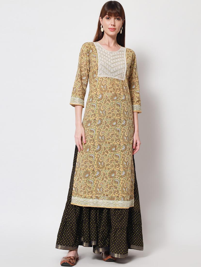 women three quarter sleeve straight kurta - 21941363 -  Standard Image - 1