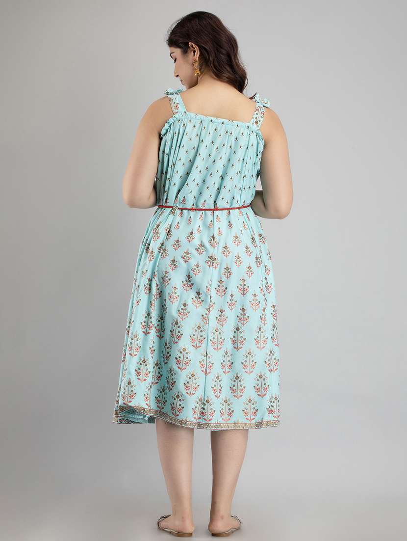 women light blue sleeveless flared ethnic dress - 21941365 - Standard Image - 4