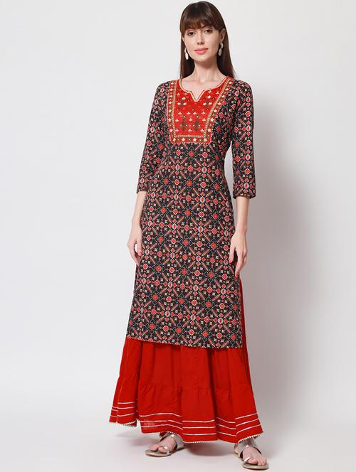 women three quarter sleeve straight kurta - 21941366 - Standard Image - 0
