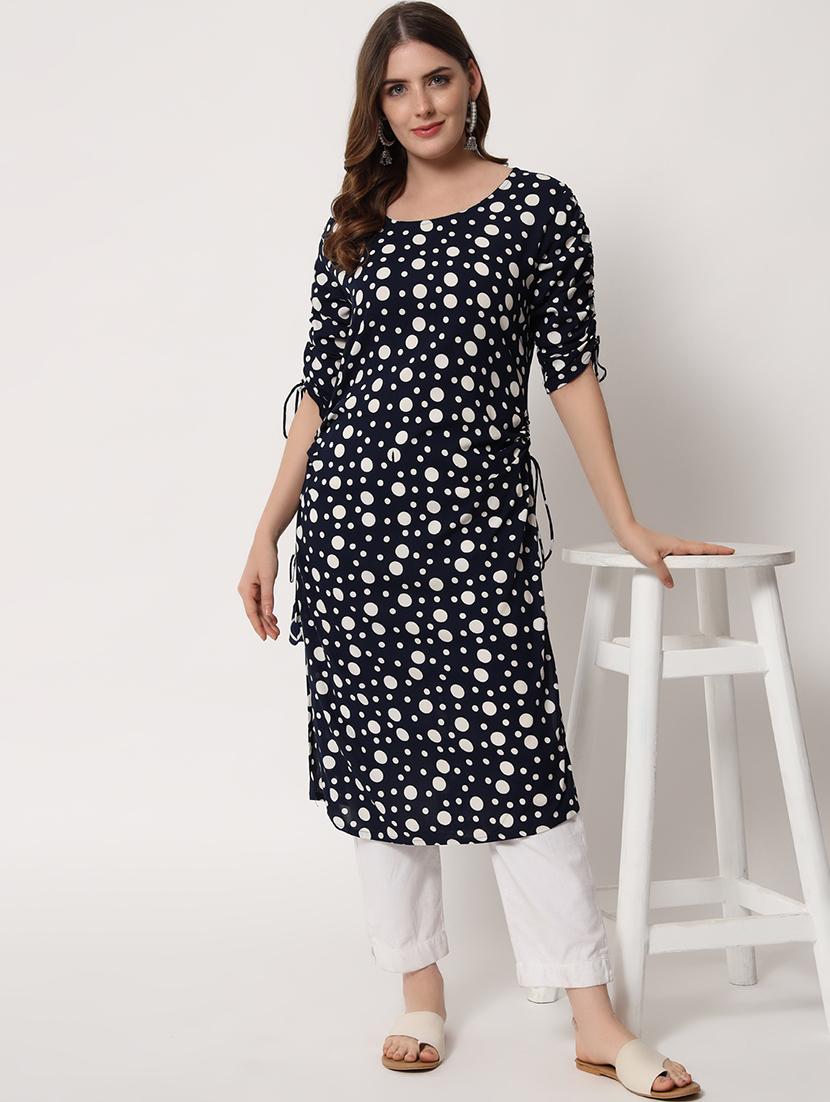 women polka dot short sleeve straight kurta - 21941368 - Zoom Image - 0