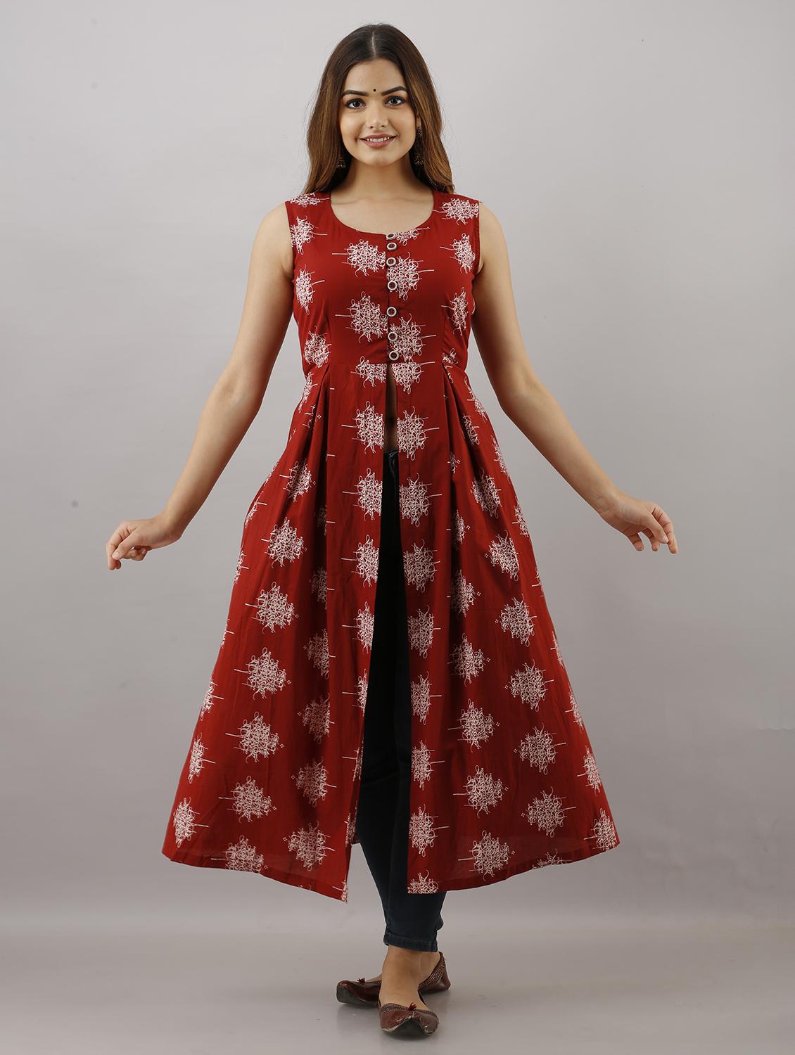 women red printed sleeveless front slit kurta - 21941370 - Zoom Image - 0