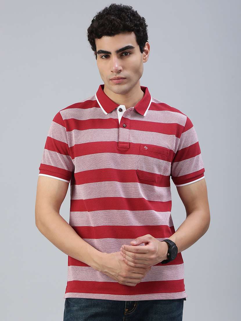 men striped short sleeve regular fit polo t-shirt