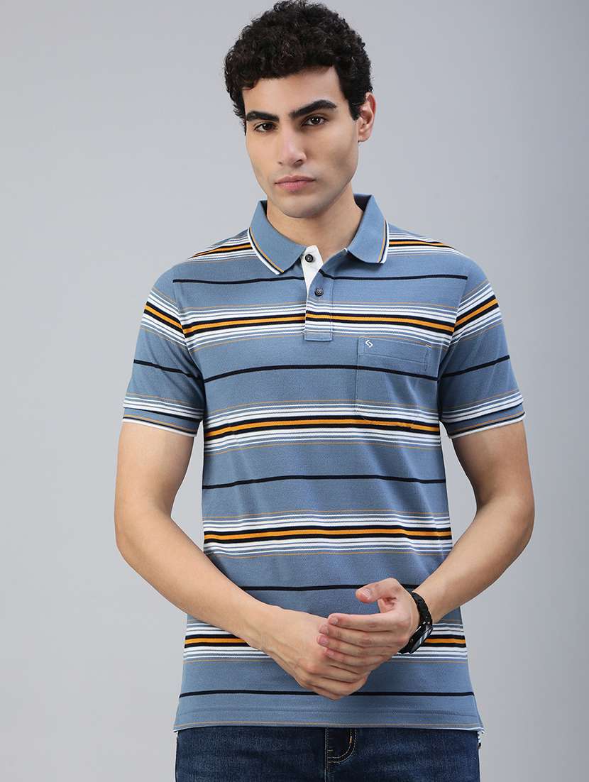 men striped short sleeve regular fit polo t-shirt