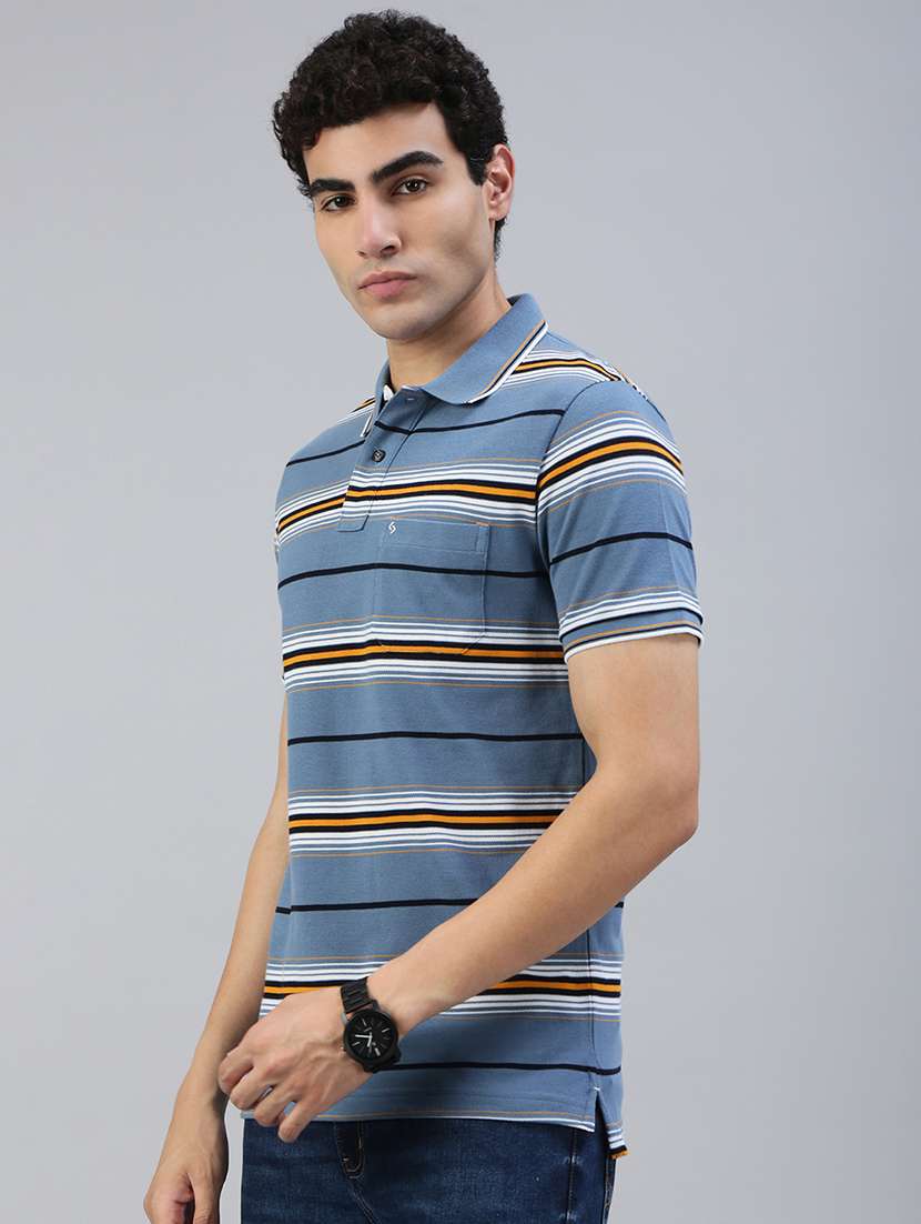 men striped short sleeve regular fit polo t-shirt - 21941384 - Standard Image - 1
