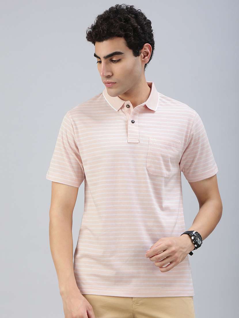 men striped short sleeve regular fit polo t-shirt