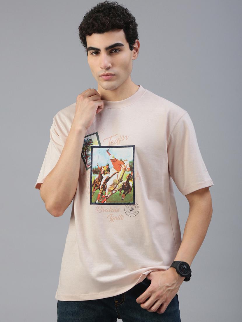 men front print round neck regular fit t-shirt