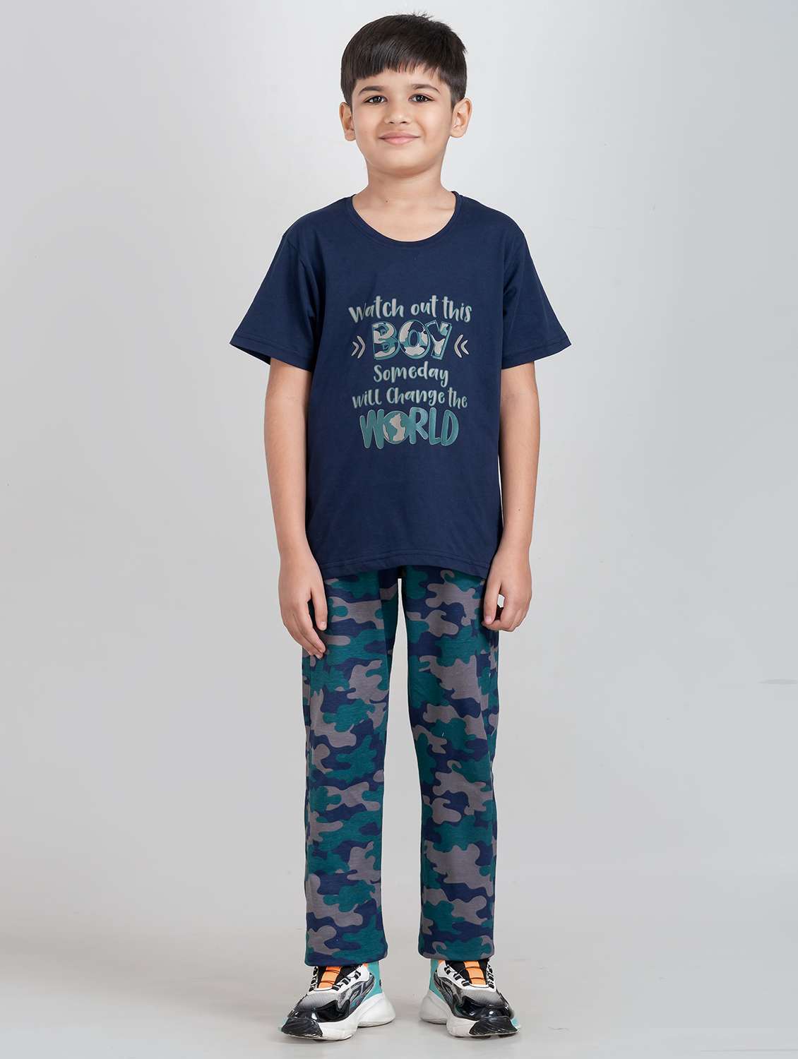 boys printed round neck pyjama set nightwear - 21941496 -  Standard Image - 1