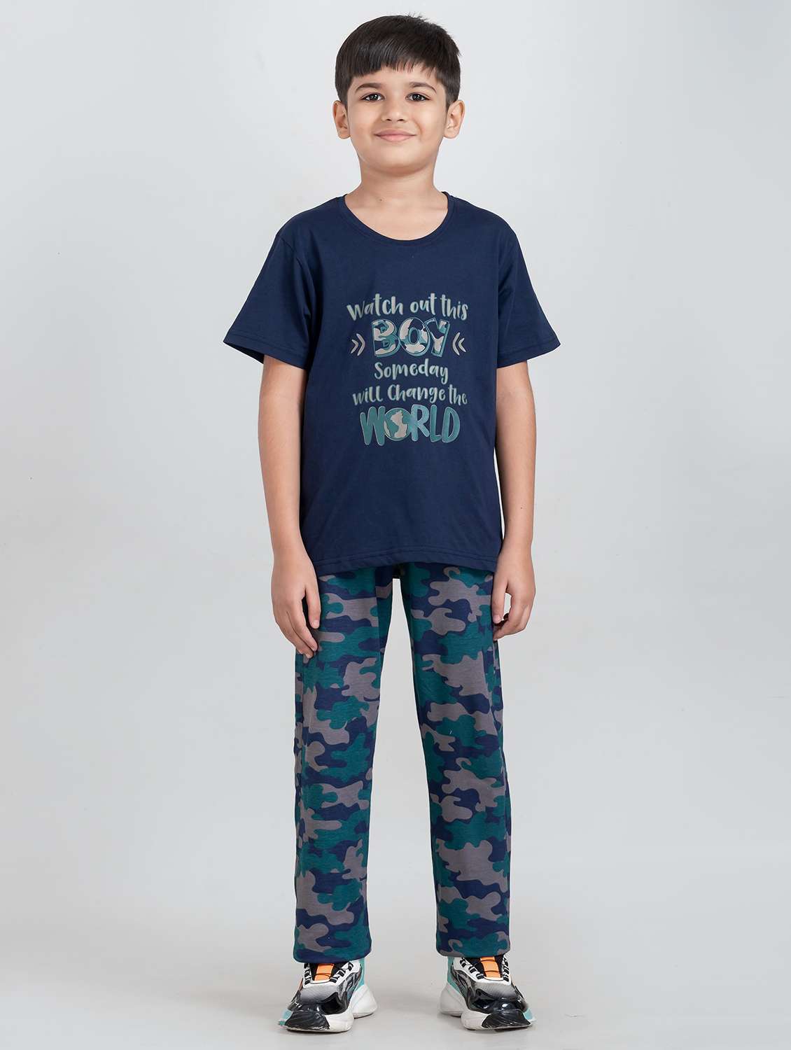 boys printed round neck pyjama set nightwear - 21941496 -  Standard Image - 4